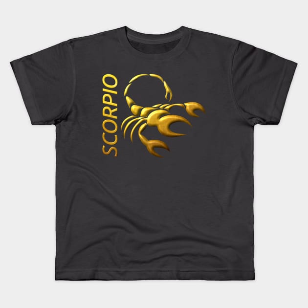 Golden Scorpio Zodiac Sign Relief Stamped In Gold Kids T-Shirt by peter2art